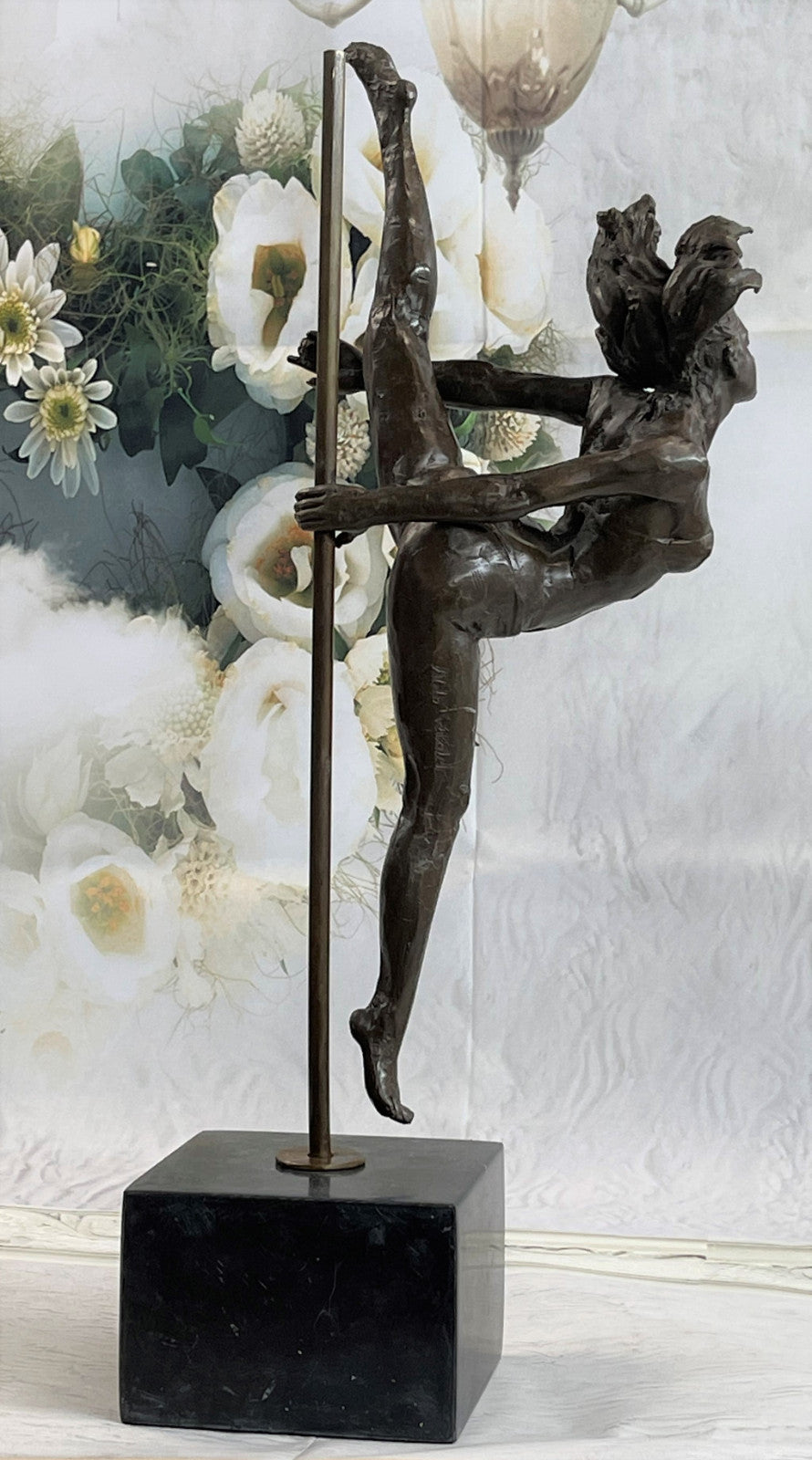 20" SIGNED BRONZE STATUE GYMNAST ART DECO NUDE SCULPTURE ON MARBLE BASE