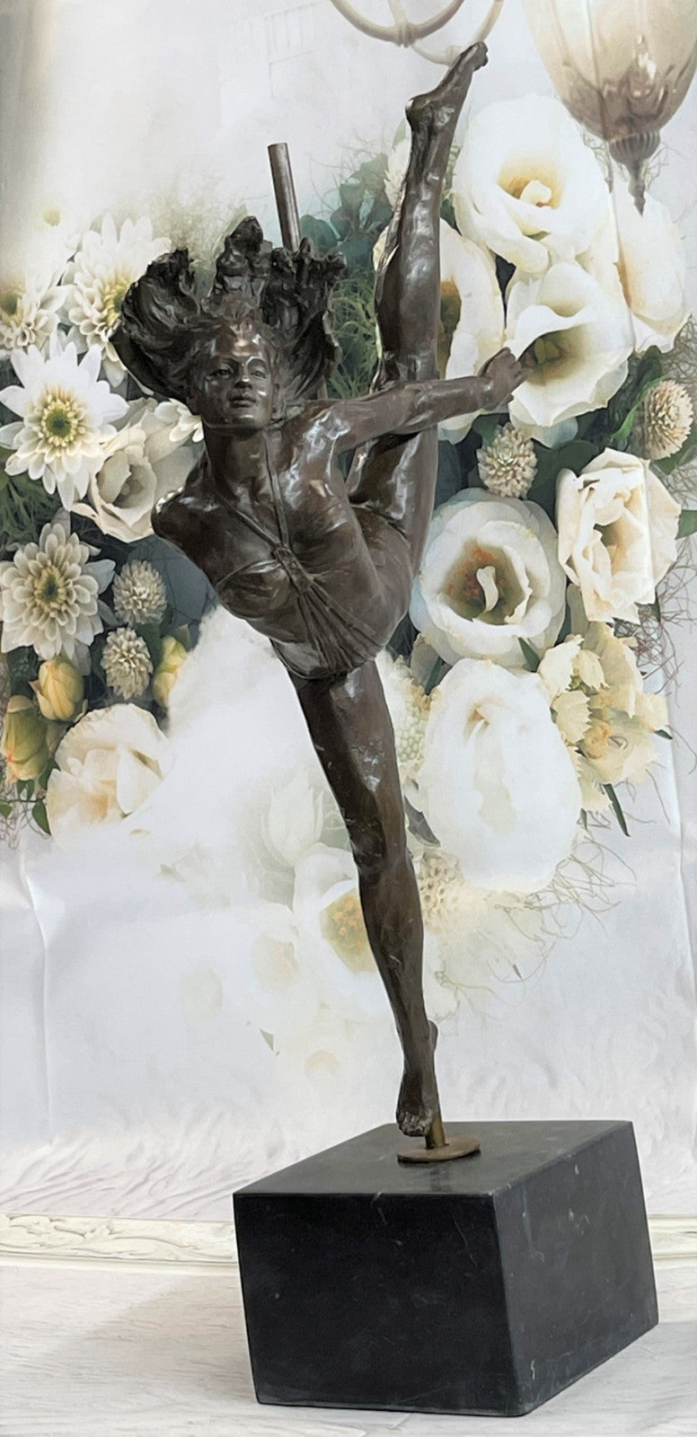 20" SIGNED BRONZE STATUE GYMNAST ART DECO NUDE SCULPTURE ON MARBLE BASE