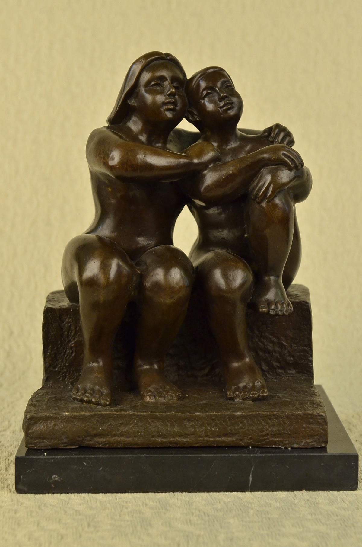 Handcrafted bronze sculpture SALE Modern Abstract Couple Lesbian Botero Signed