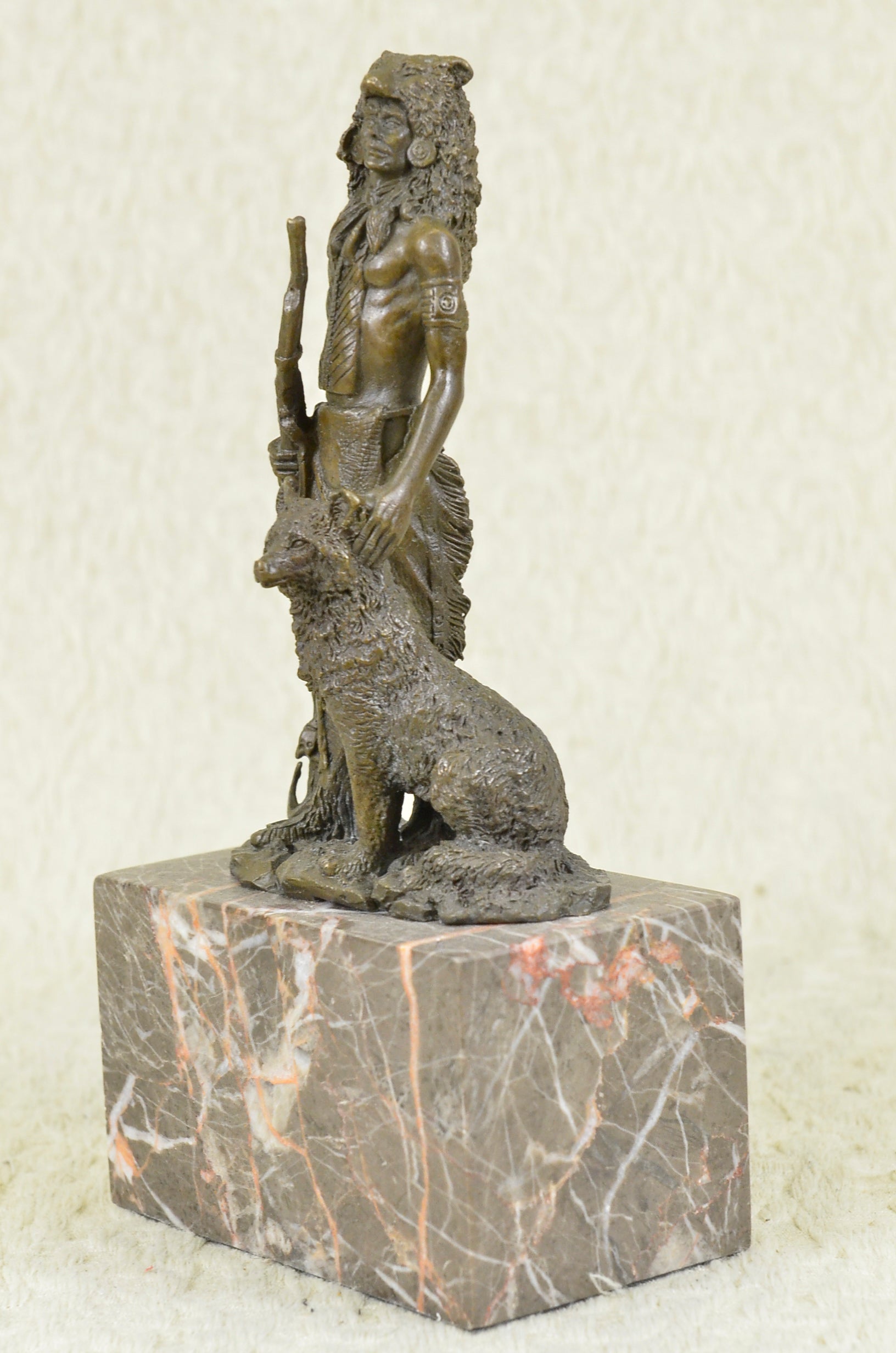 Bookend Bronze Sculpture Indian Chief With his Best Friend Wolf Book End Art