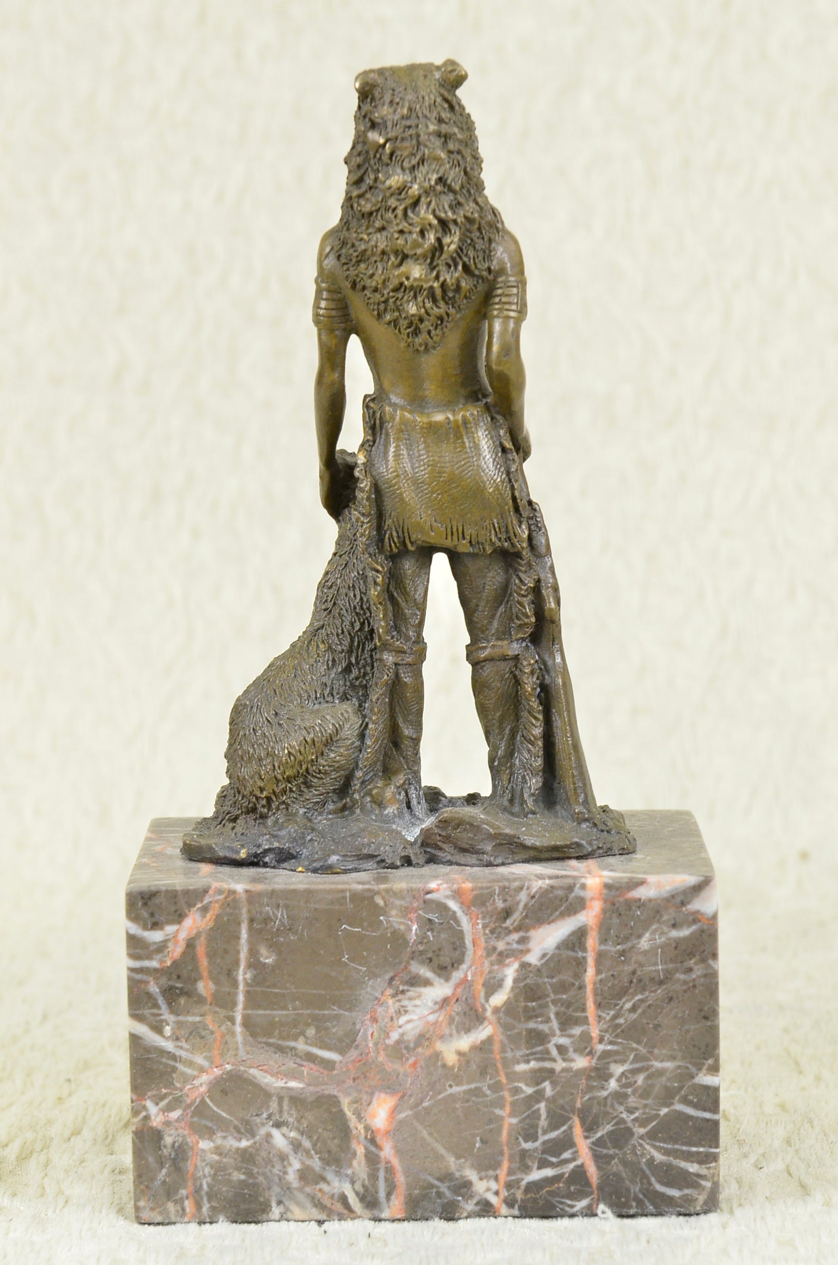 Bookend Bronze Sculpture Indian Chief With his Best Friend Wolf Book End Art