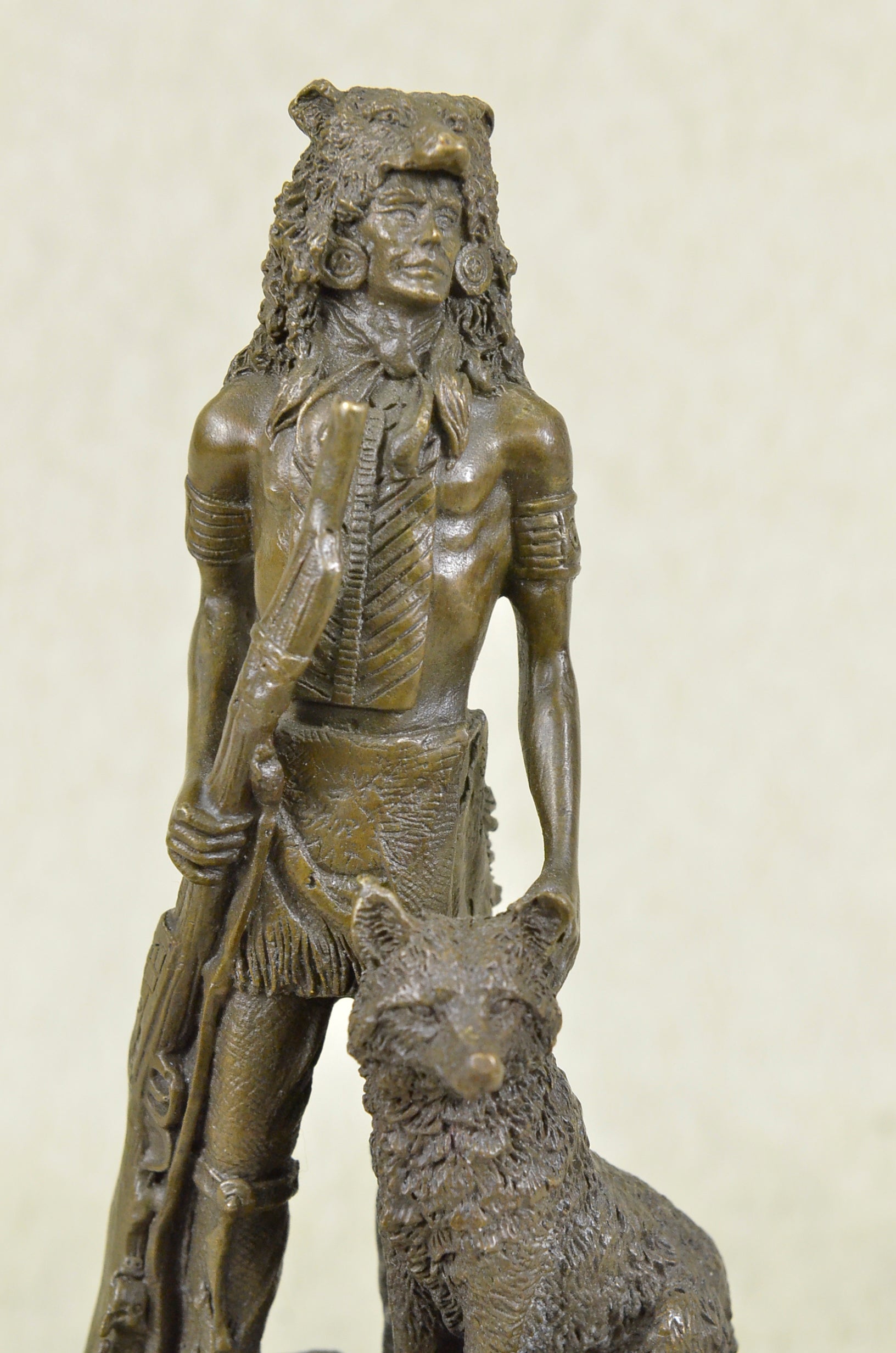 Bookend Bronze Sculpture Indian Chief With his Best Friend Wolf Book End Art