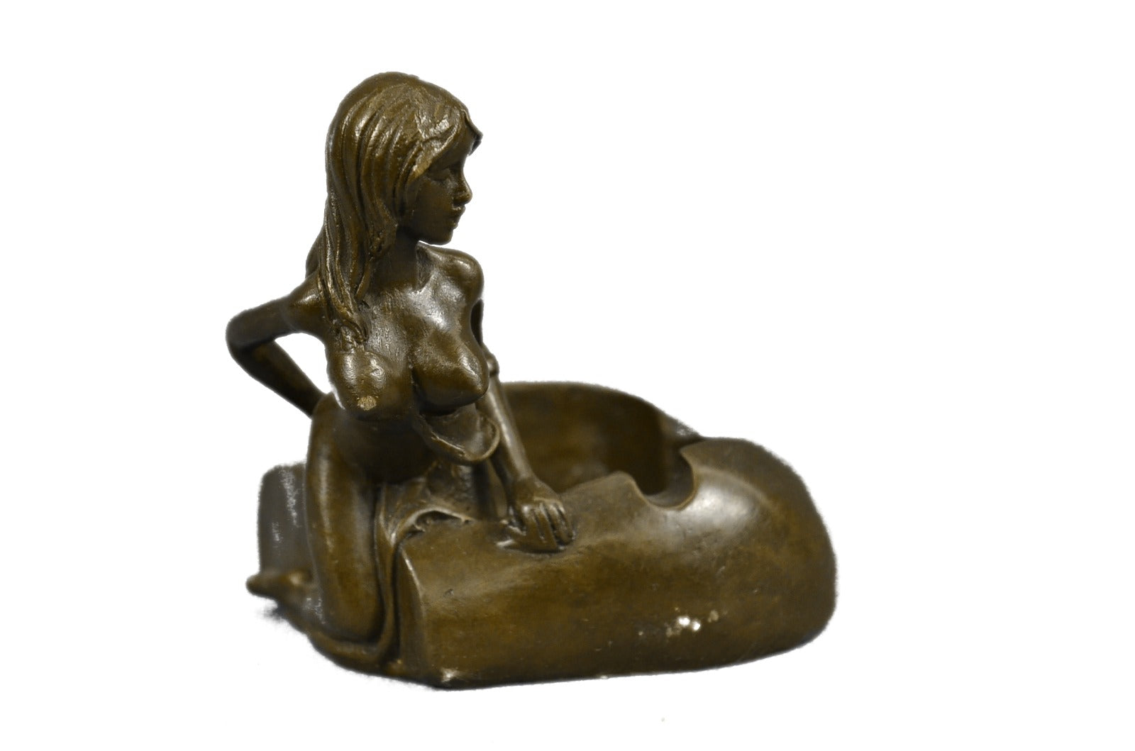 Nude Erotic Art Sexy Naked Nymph 100% Real Bronze Ashtray Sculpture Figurine