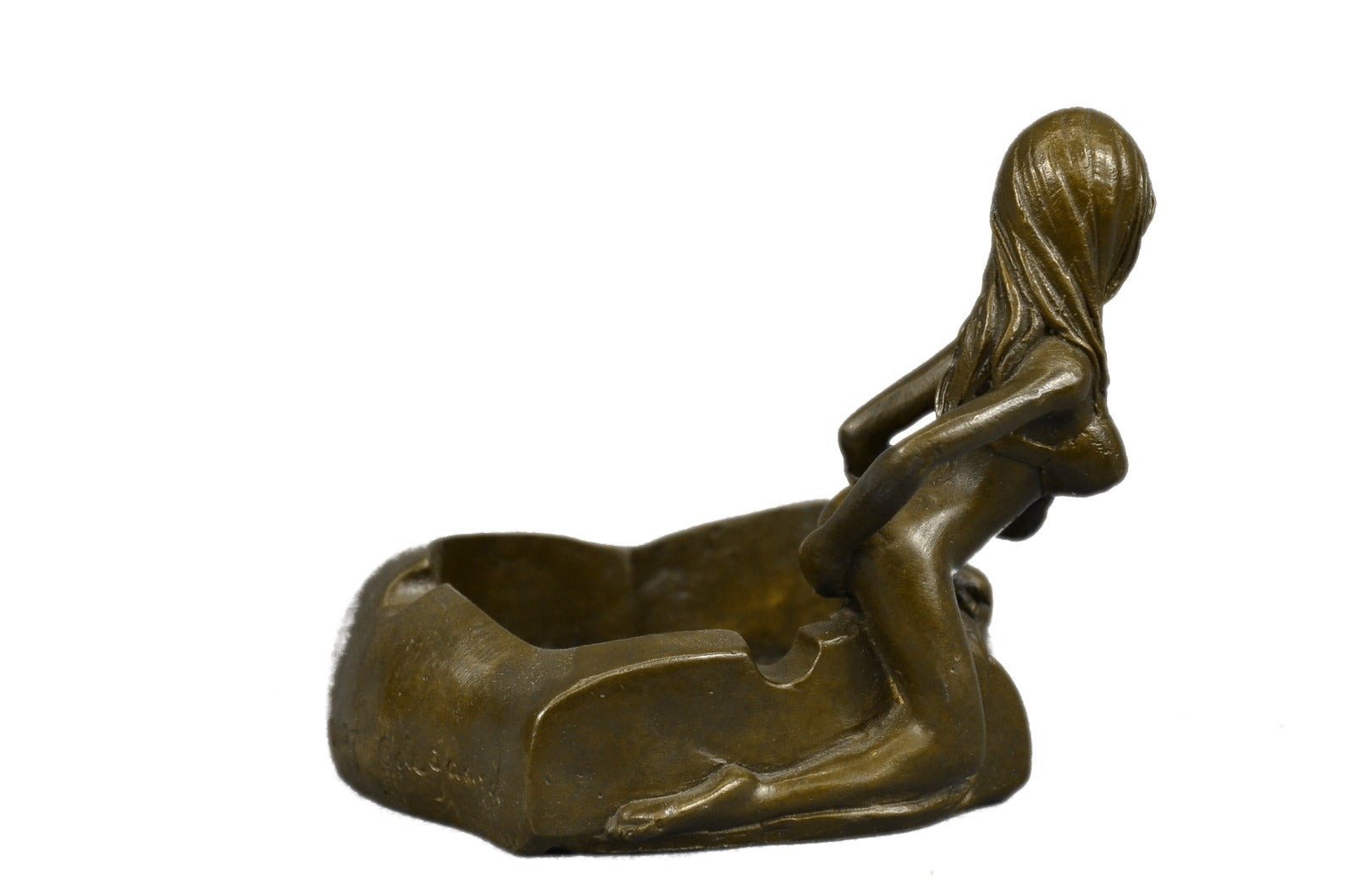 Nude Erotic Art Sexy Naked Nymph 100% Real Bronze Ashtray Sculpture Figurine