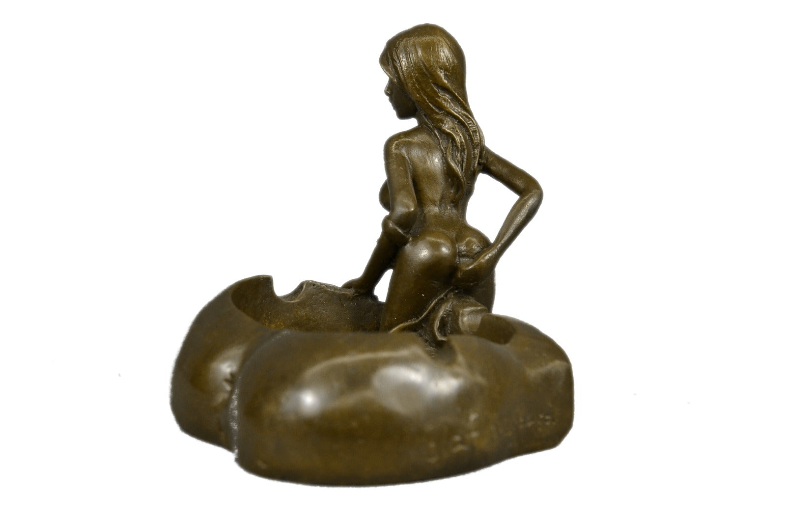 Nude Erotic Art Sexy Naked Nymph 100% Real Bronze Ashtray Sculpture Figurine