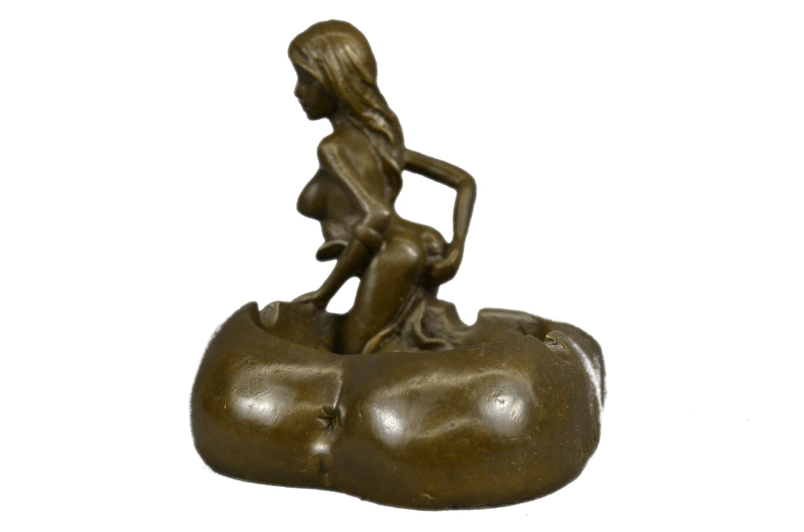 Nude Erotic Art Sexy Naked Nymph 100% Real Bronze Ashtray Sculpture Figurine