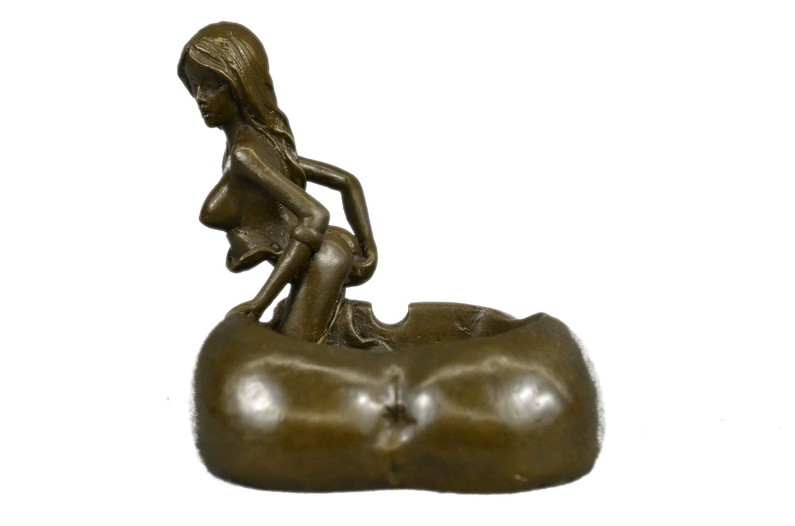 Nude Erotic Art Sexy Naked Nymph 100% Real Bronze Ashtray Sculpture Figurine