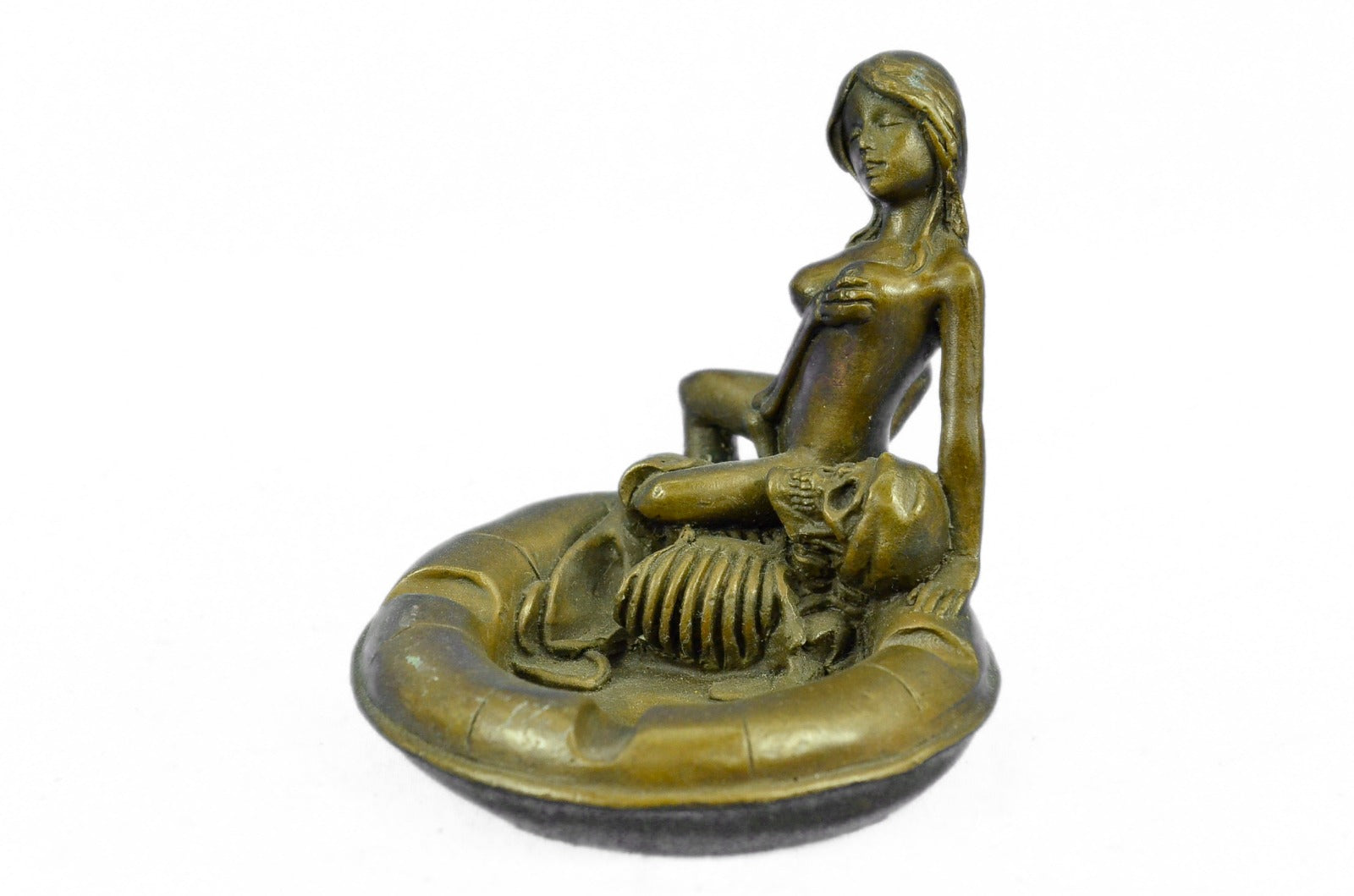 Handcrafted bronze sculpture SALE Hot Ashtray Girl Nude A At Lurking Skeleton