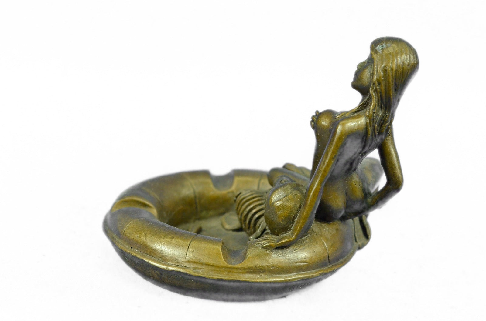 Handcrafted bronze sculpture SALE Hot Ashtray Girl Nude A At Lurking Skeleton