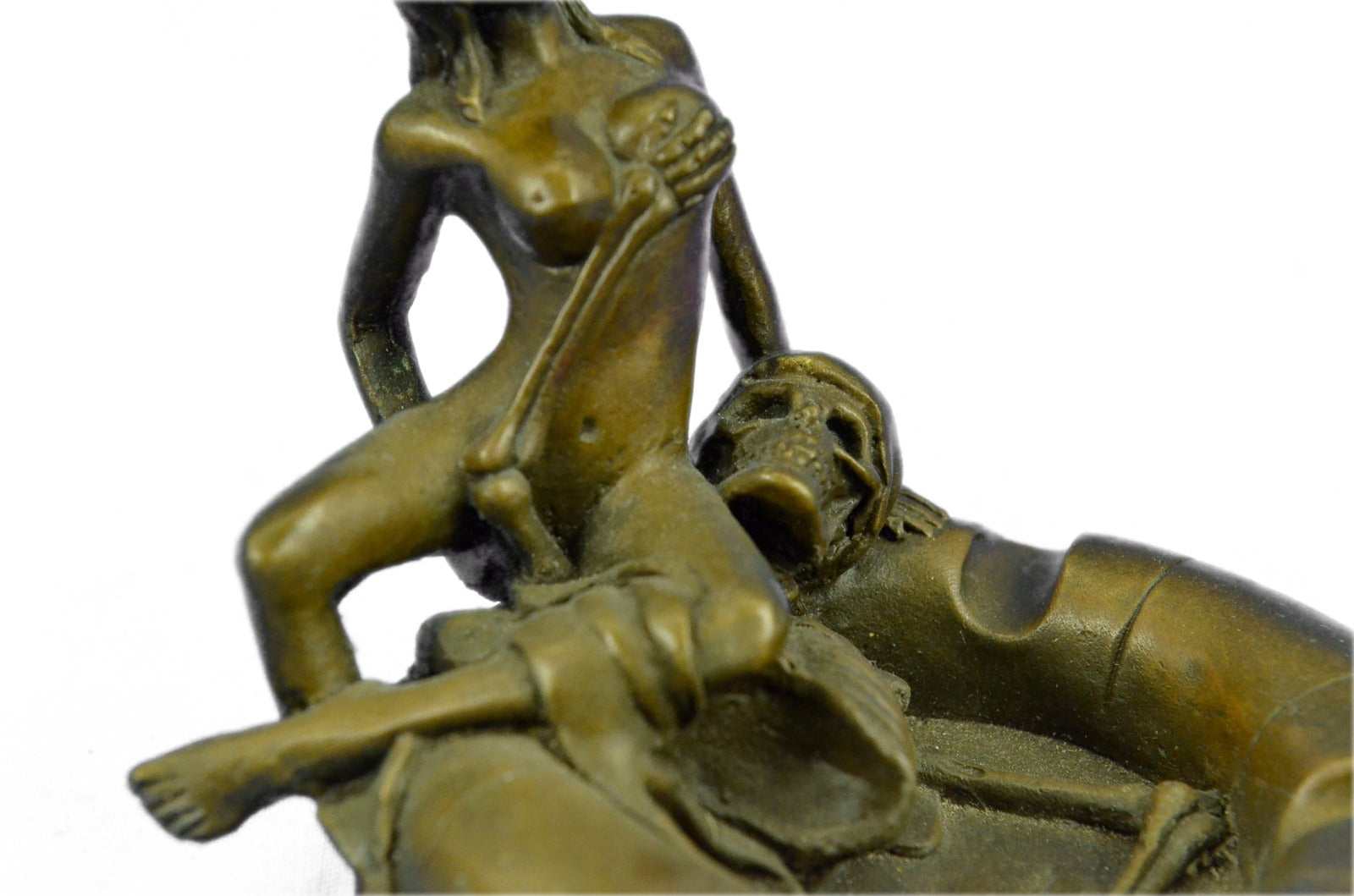 Handcrafted bronze sculpture SALE Hot Ashtray Girl Nude A At Lurking Skeleton