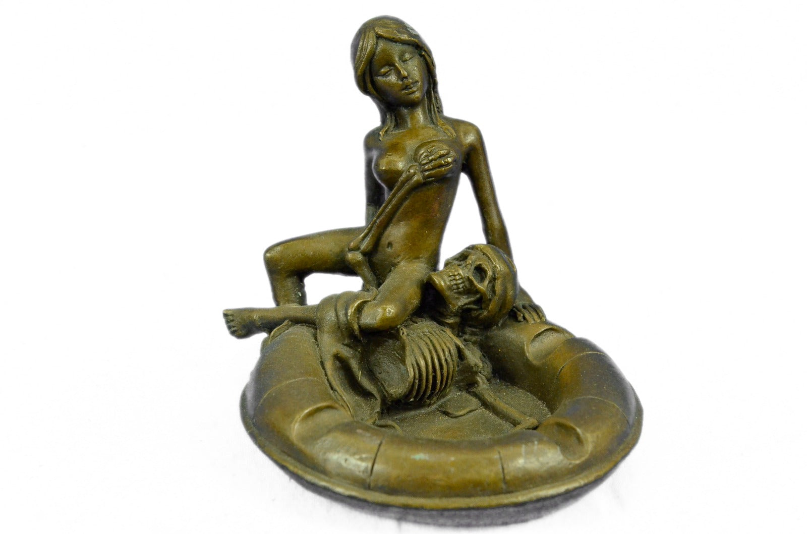 Handcrafted bronze sculpture SALE Hot Ashtray Girl Nude A At Lurking Skeleton