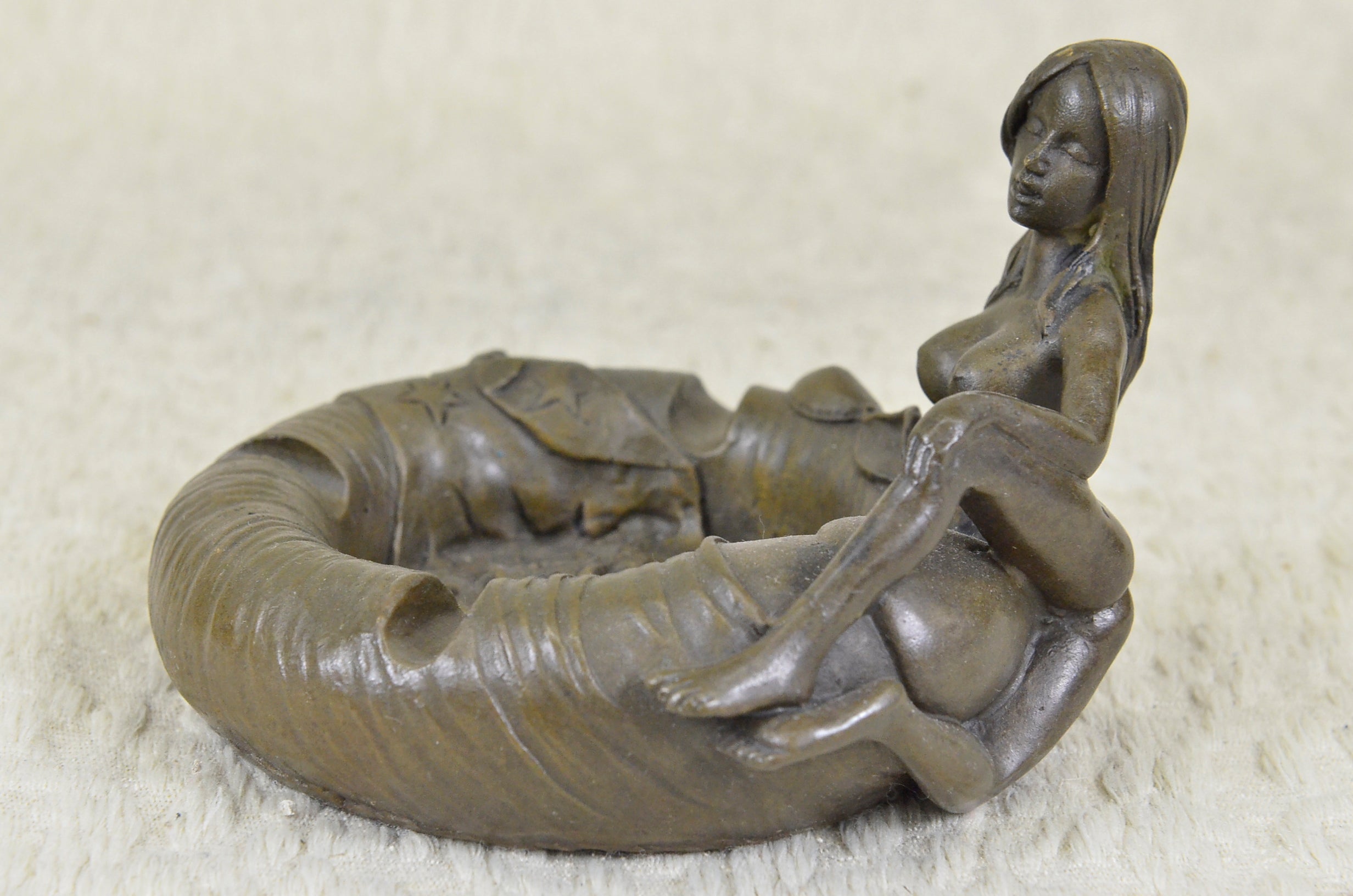 Nude Figural Naked Woman Ashtray Key Coin Holder Bronze Sculpture Figurine Gift