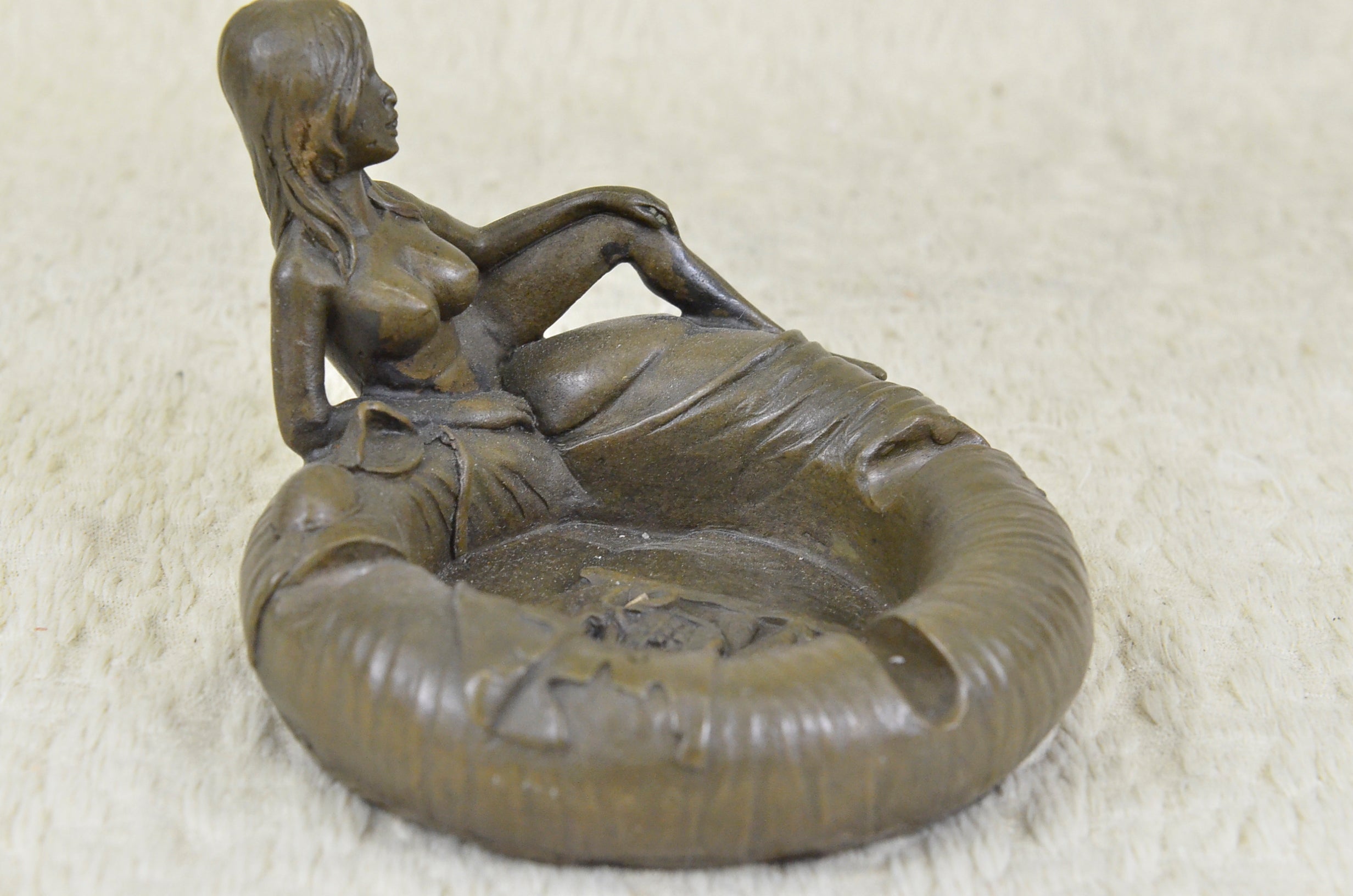 Nude Figural Naked Woman Ashtray Key Coin Holder Bronze Sculpture Figurine Gift