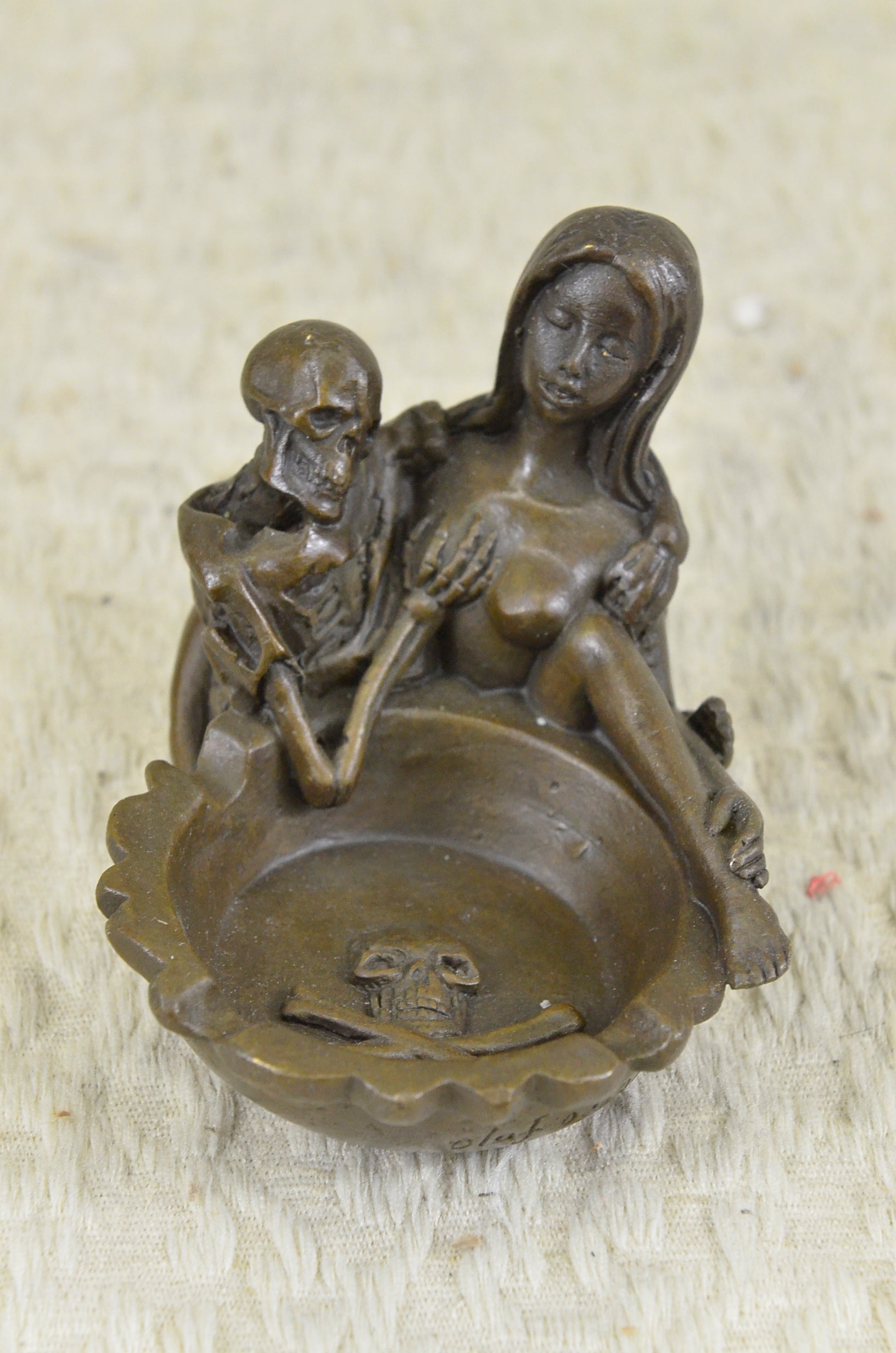 Art Decor Art Nouveau Austria Bronze Nude Lady Card Jewelry Trinket Tray Ashtray