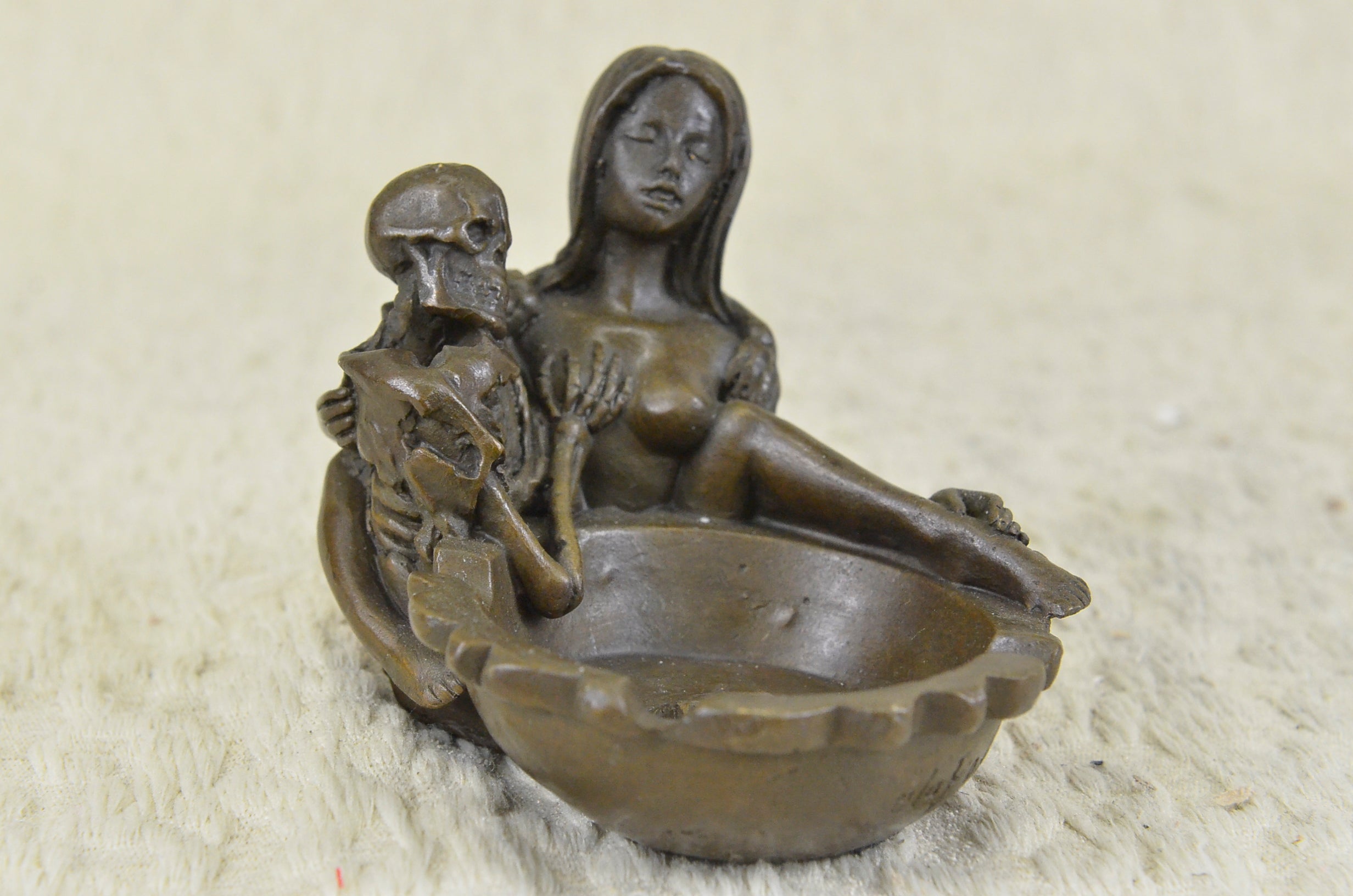 Art Decor Art Nouveau Austria Bronze Nude Lady Card Jewelry Trinket Tray Ashtray