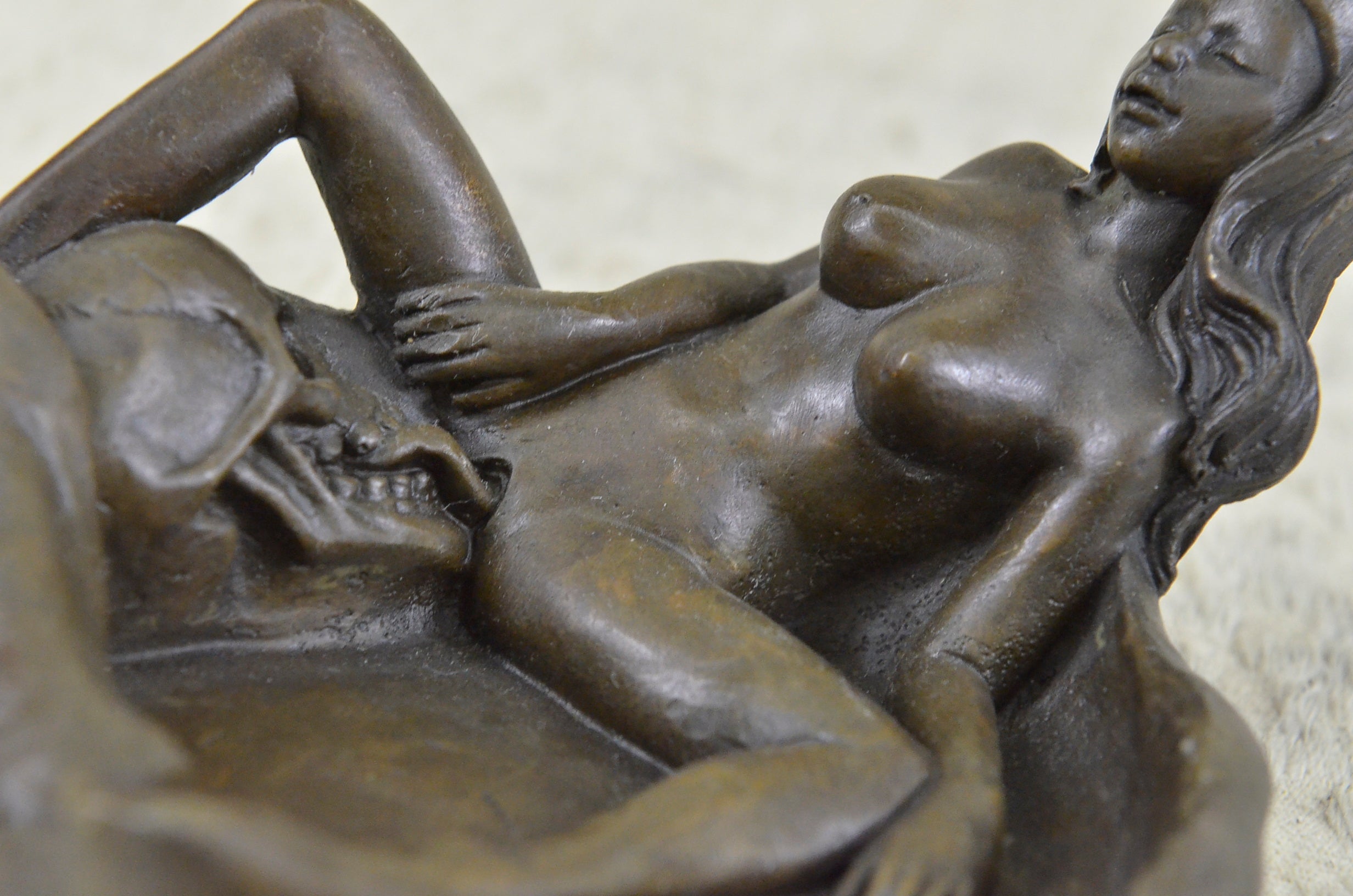 Vienna Erotic Skeleton with Naked lady Signed Original Bronze Sculpture  Figurine