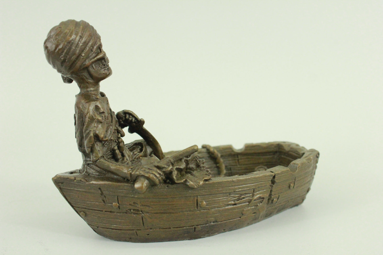 Handcrafted bronze sculpture SALE Ashtray Boat On Figural Skeletal Lady Nude