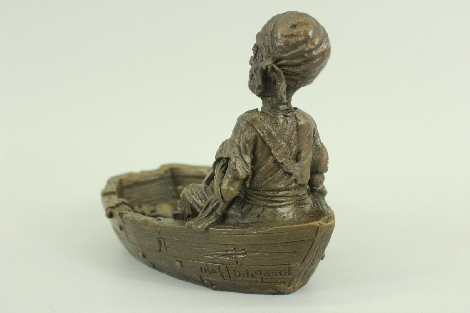 Handcrafted bronze sculpture SALE Ashtray Boat On Figural Skeletal Lady Nude