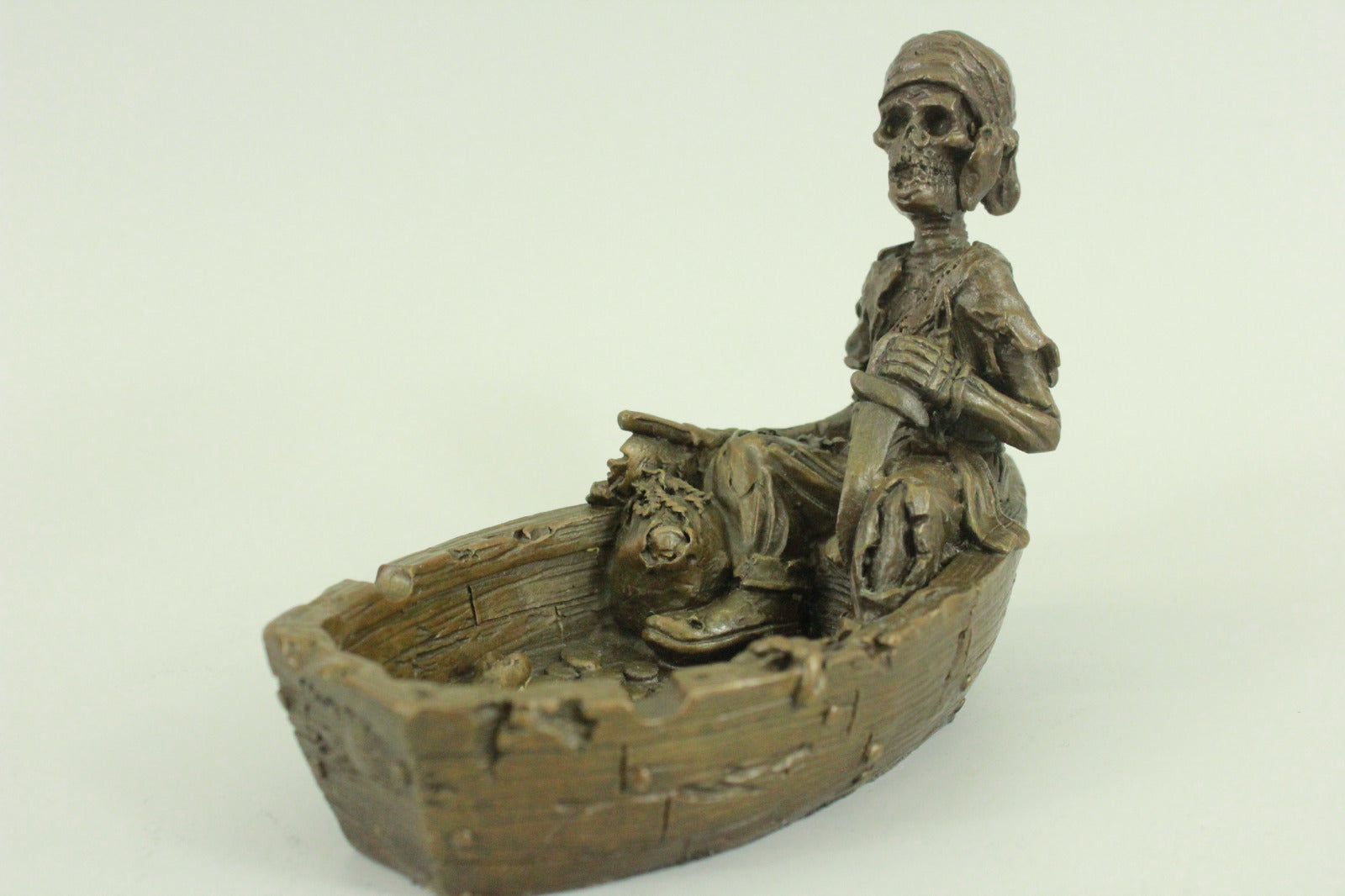 Handcrafted bronze sculpture SALE Ashtray Boat On Figural Skeletal Lady Nude