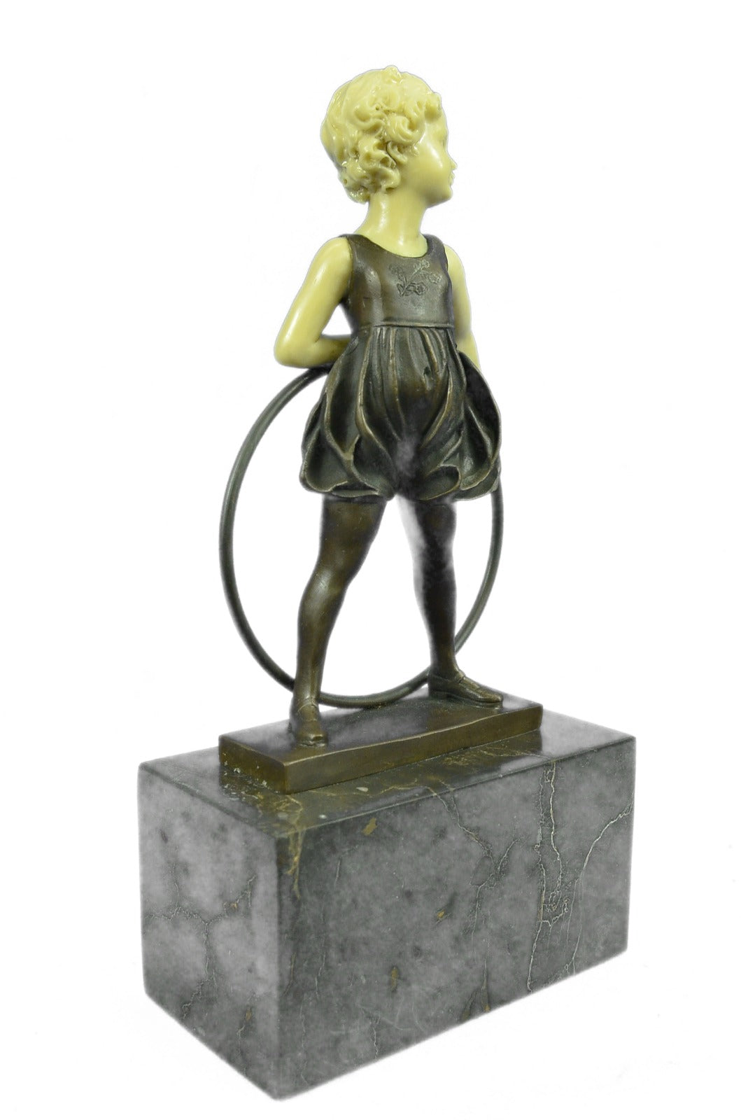 Art Deco Baby School Girl Playing Bronze Sculpture with Gift Figurine Decor