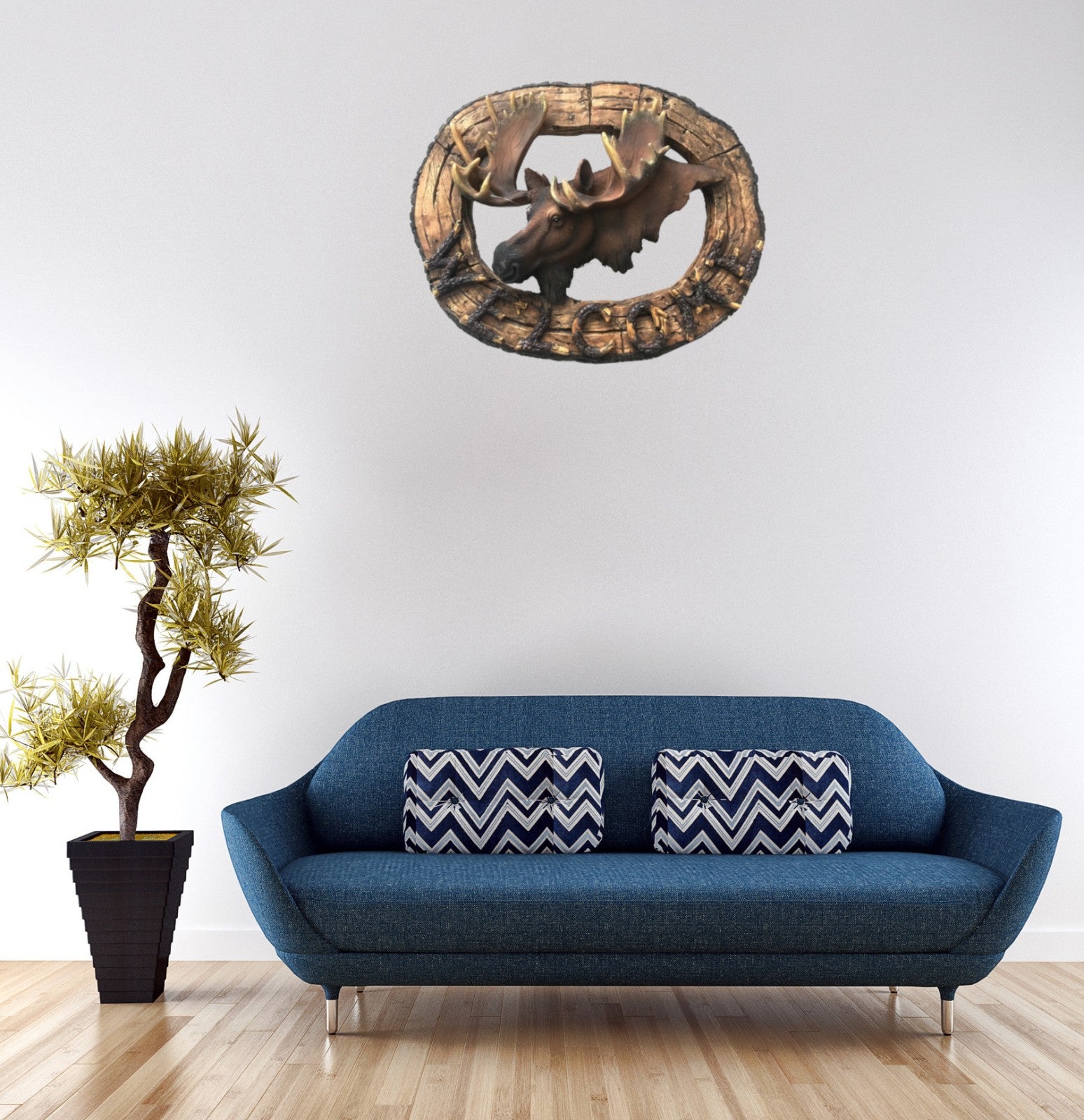 WELCOME MOOSE WALL ART WESTERN HOME DECOR RUSTIC BRONZE EFFECT MASTERPIECE SCULPTURE 