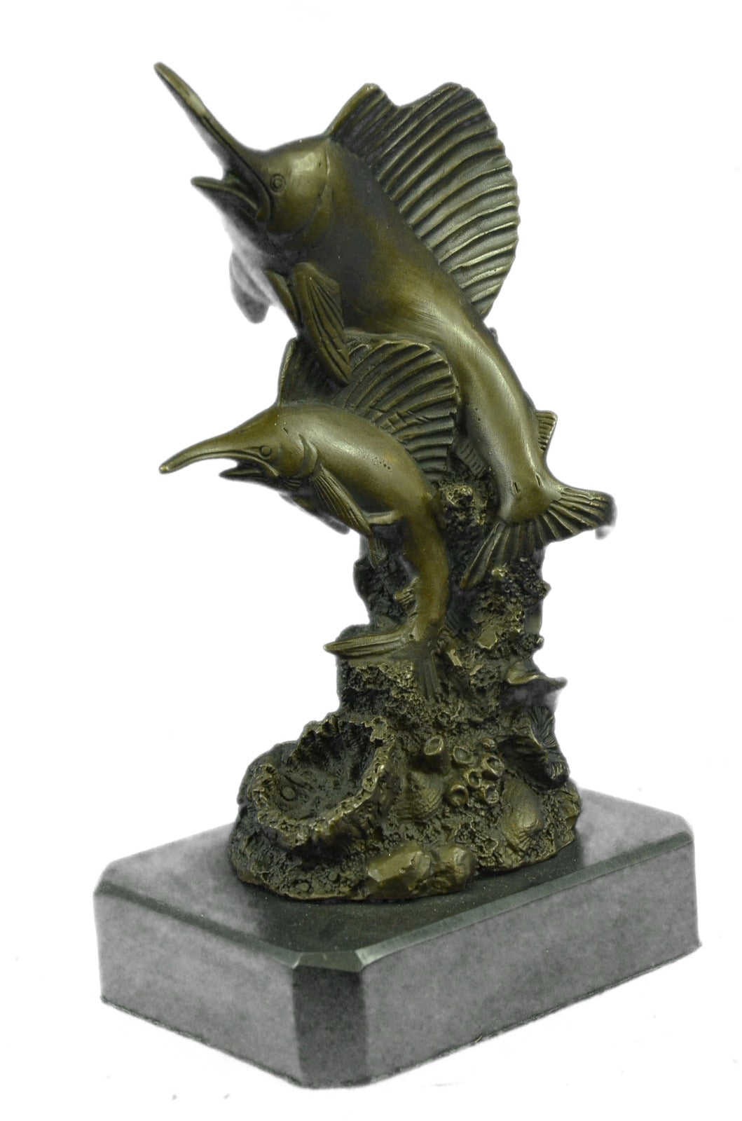 Bronze Sculpture Marine Life Ocean Fish Marlins Handcrafted Collectible Decor