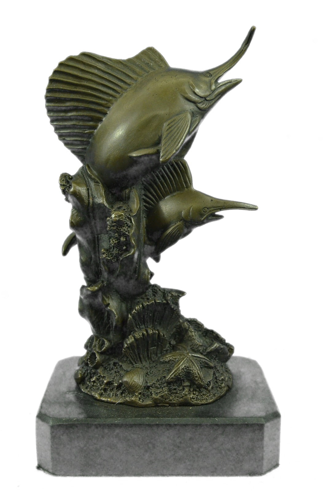 Bronze Sculpture Marine Life Ocean Fish Marlins Handcrafted Collectible Decor