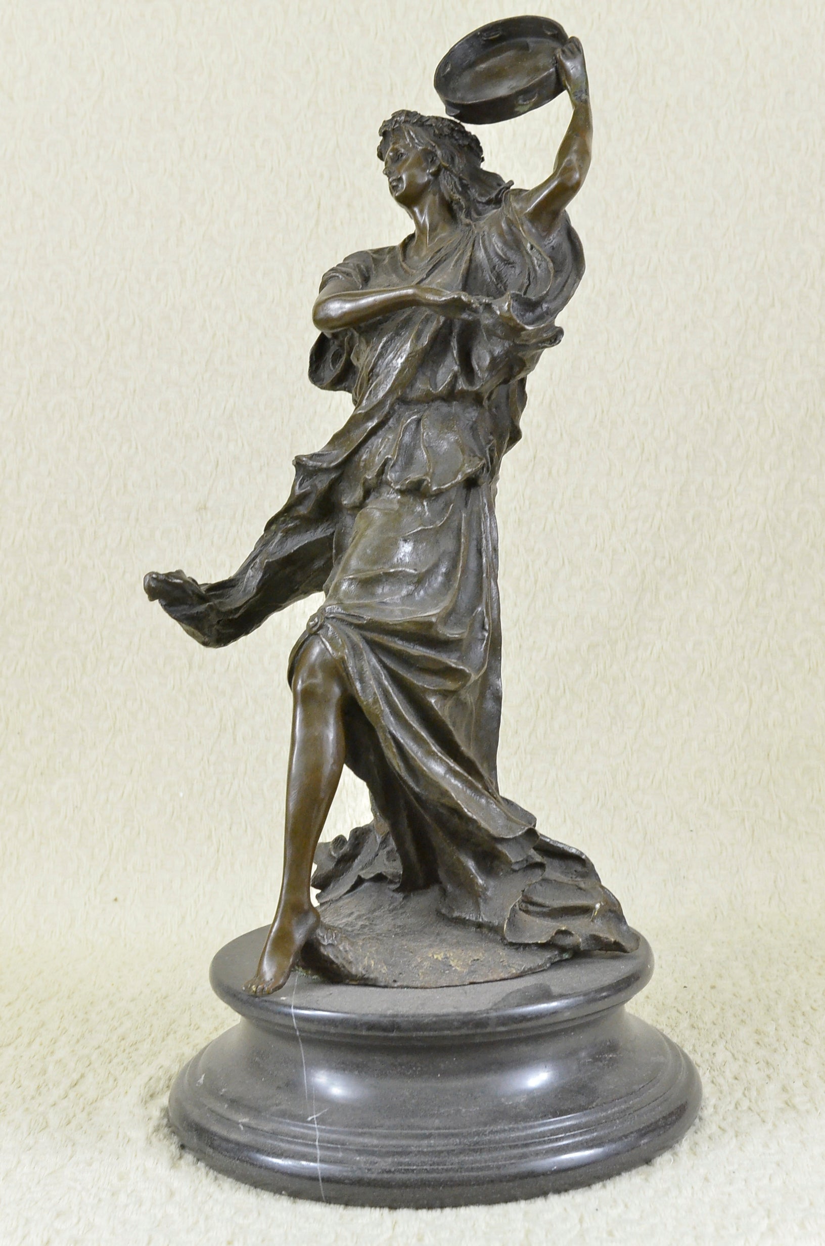 Bronze sculpture of a woman playing  tambourine Handcrafted by Lost Wax Method