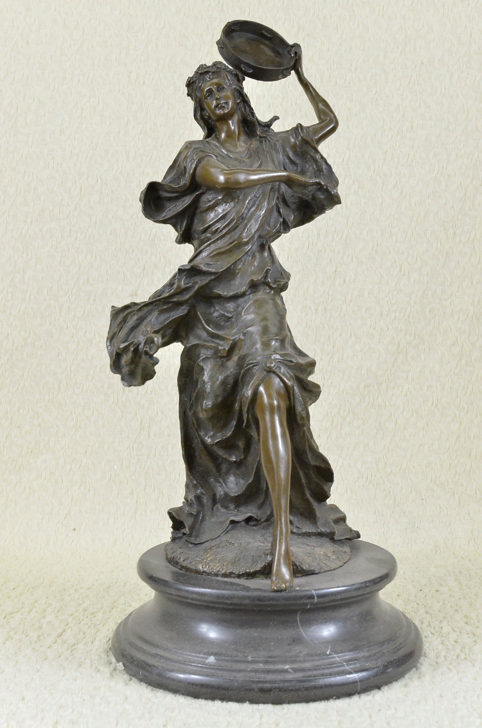 Bronze sculpture of a woman playing  tambourine Handcrafted by Lost Wax Method