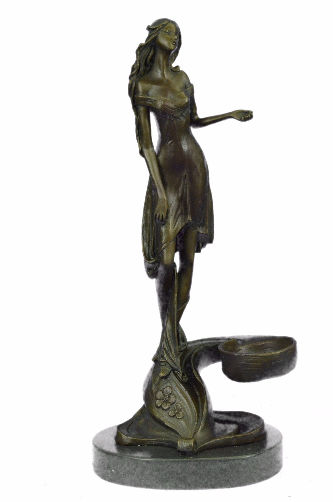 Bronze Sculpture Gorgeous Woman with Sexy Dress Candle Holder Figurine Gift