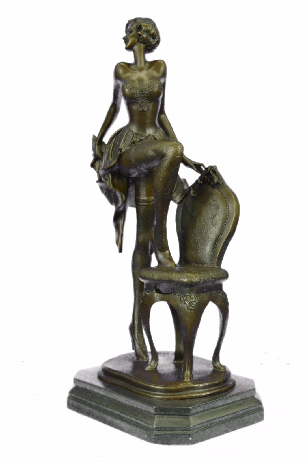 Handcrafted Detailed Museum Quality Gorgeous Woman Tip Toe on a Chair Bronze Fig