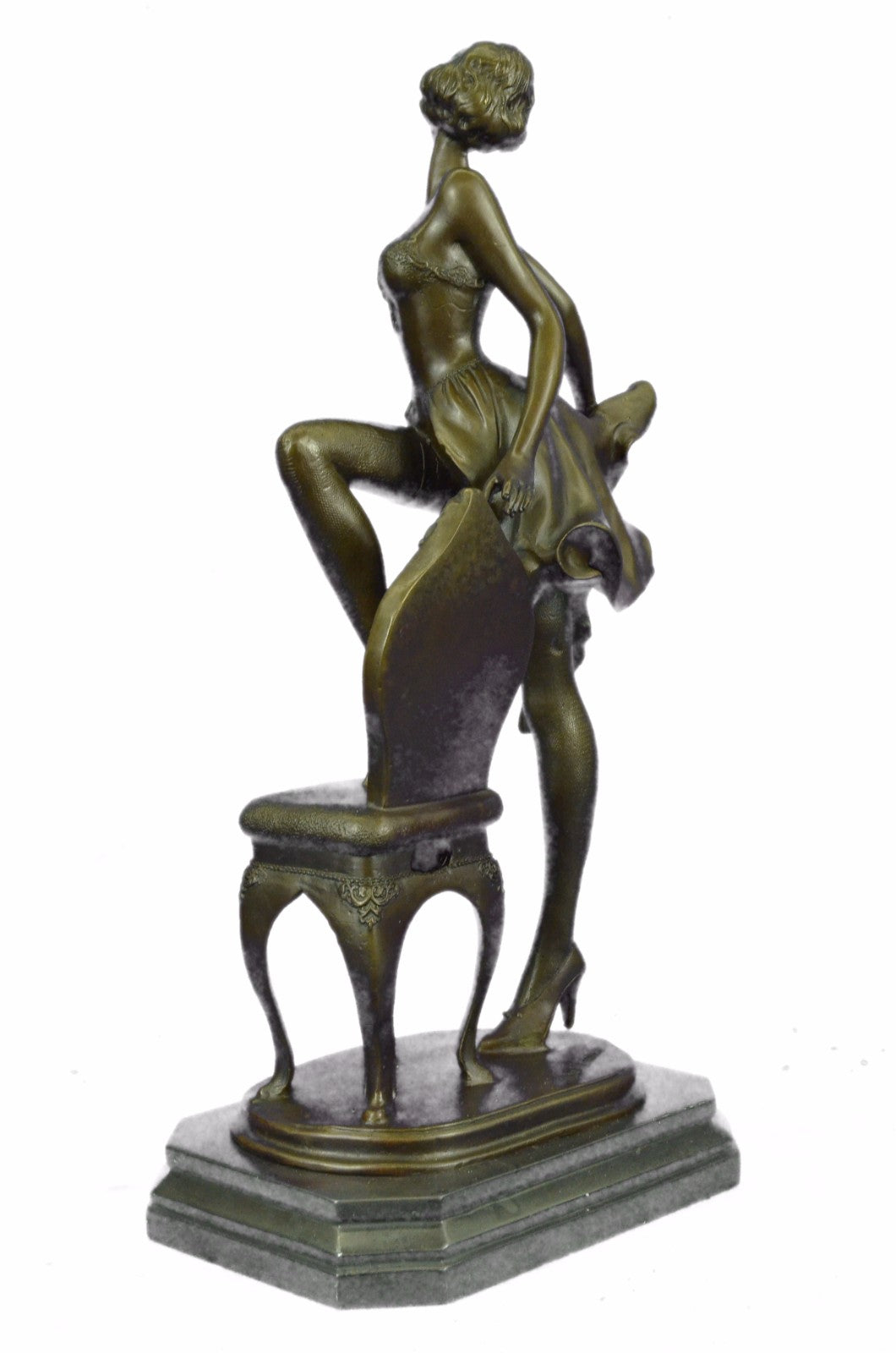 Handcrafted Detailed Museum Quality Gorgeous Woman Tip Toe on a Chair Bronze Fig