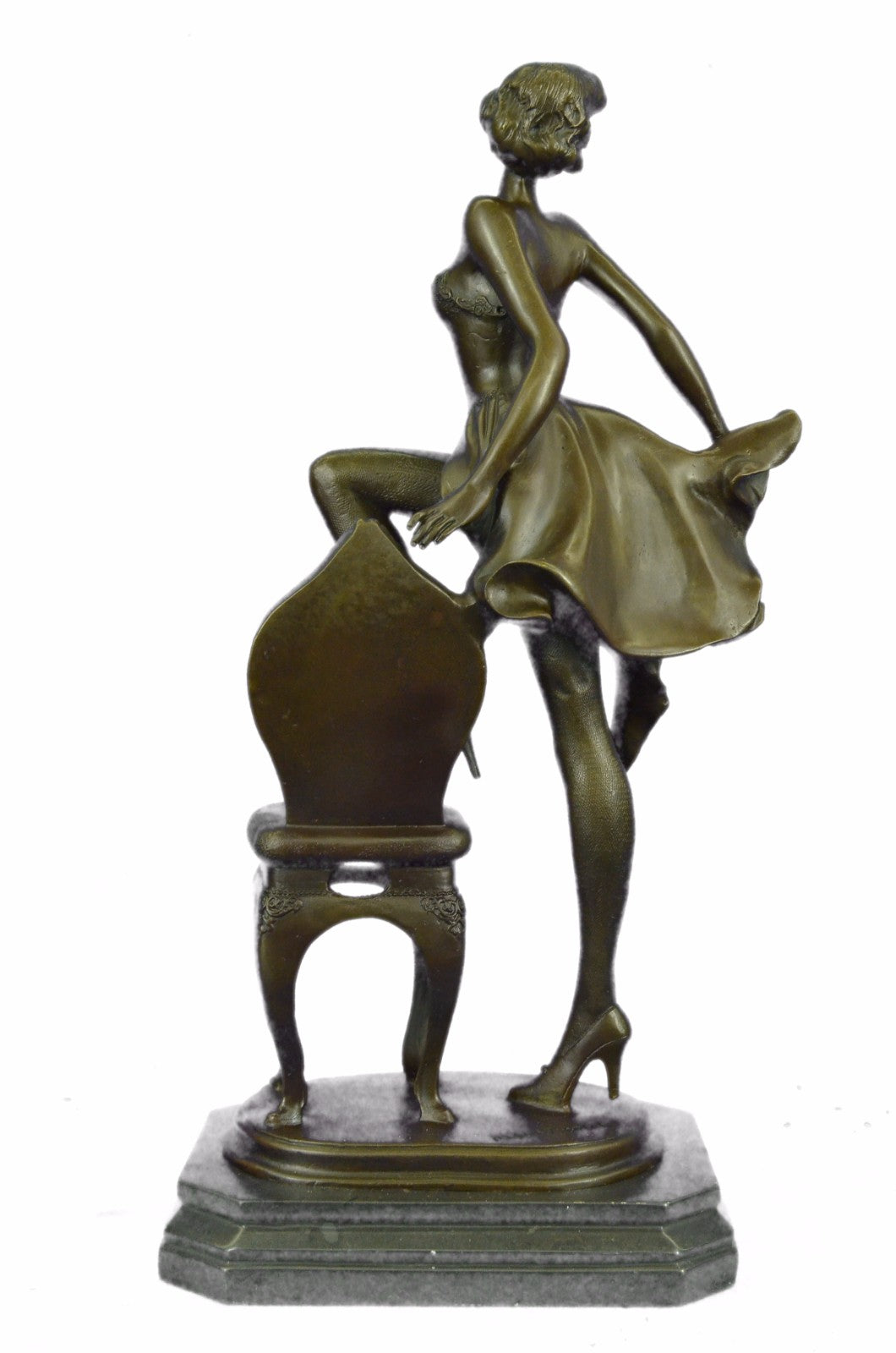 Handcrafted Detailed Museum Quality Gorgeous Woman Tip Toe on a Chair Bronze Fig