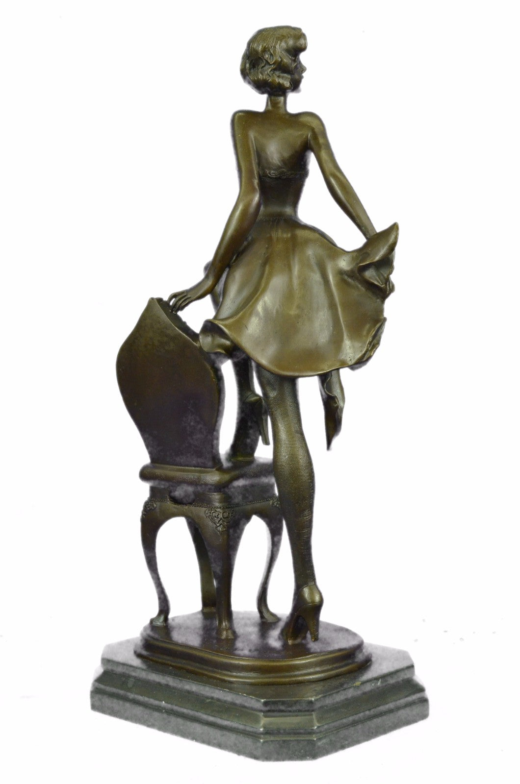 Handcrafted Detailed Museum Quality Gorgeous Woman Tip Toe on a Chair Bronze Fig