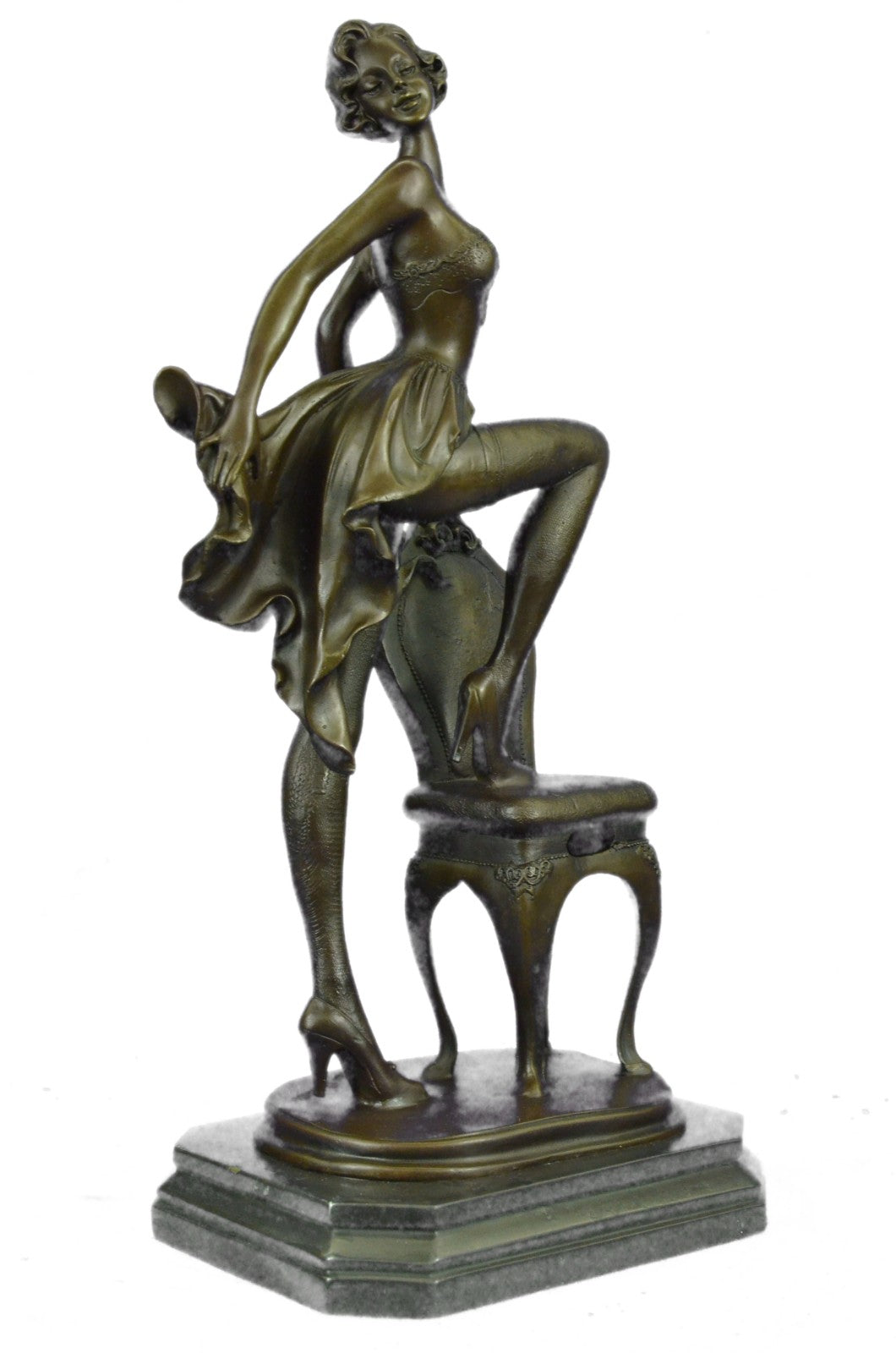 Handcrafted Detailed Museum Quality Gorgeous Woman Tip Toe on a Chair Bronze Fig