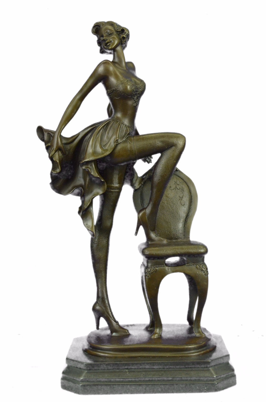 Handcrafted Detailed Museum Quality Gorgeous Woman Tip Toe on a Chair Bronze Fig