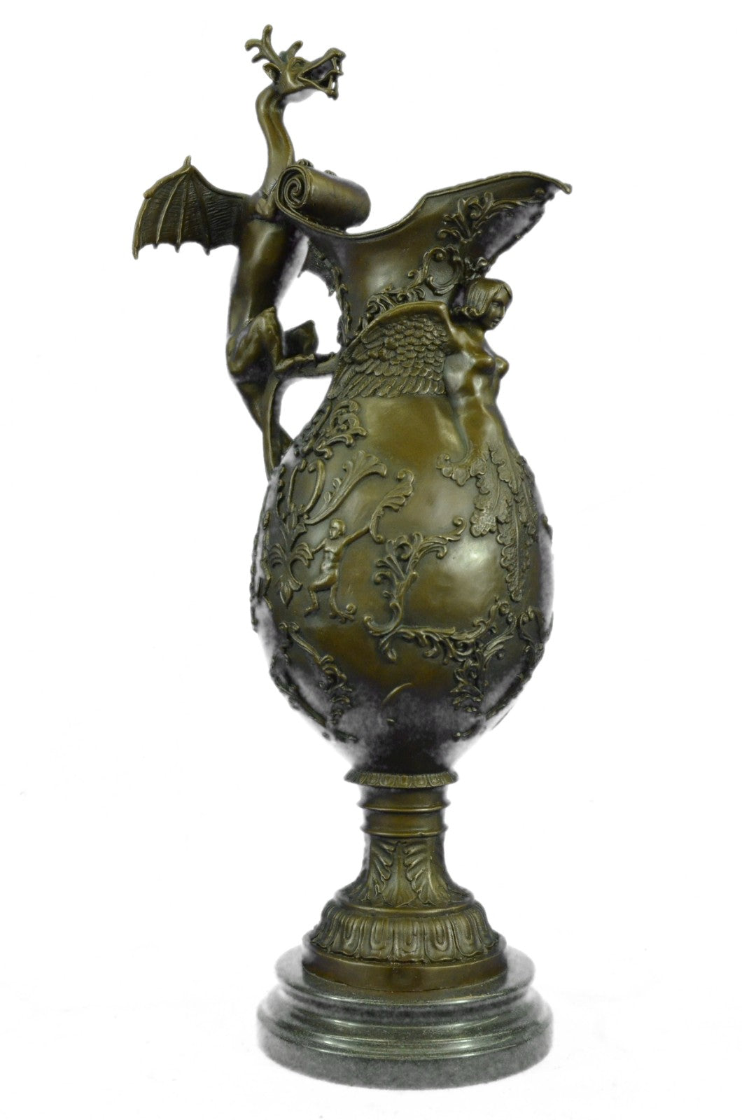 Asia Collectible Decorated Old Handwork Bronze Carved Dragon Vase Detailed Decor