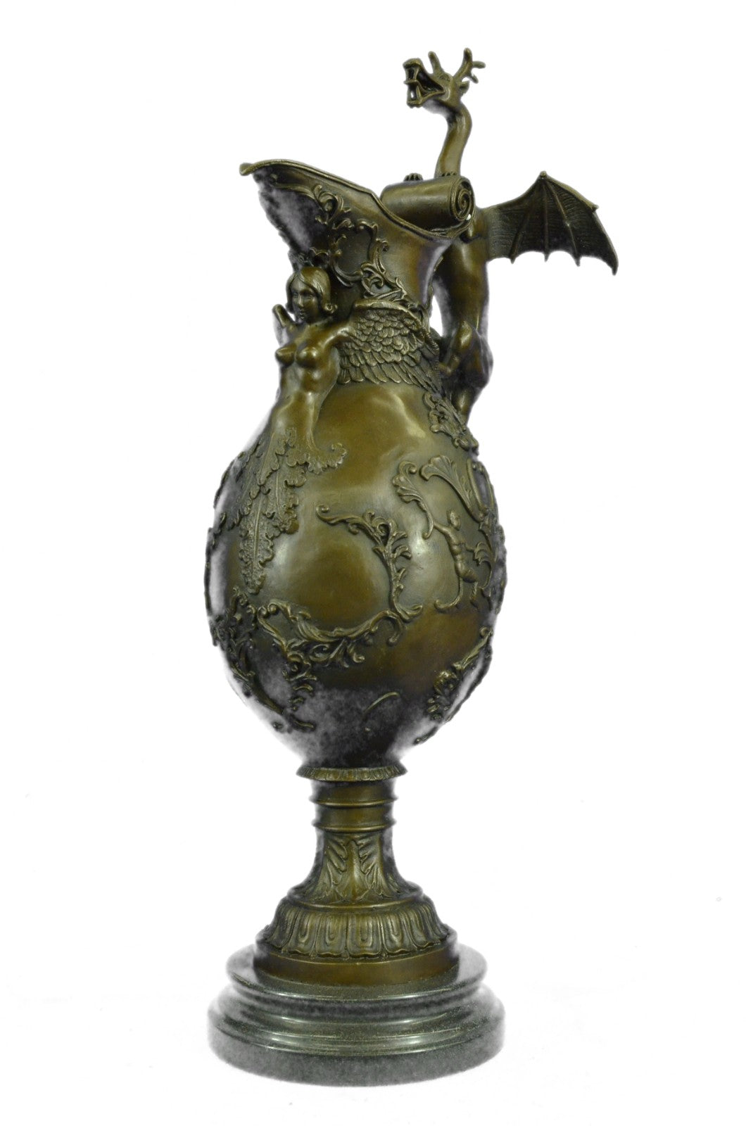 Asia Collectible Decorated Old Handwork Bronze Carved Dragon Vase Detailed Decor