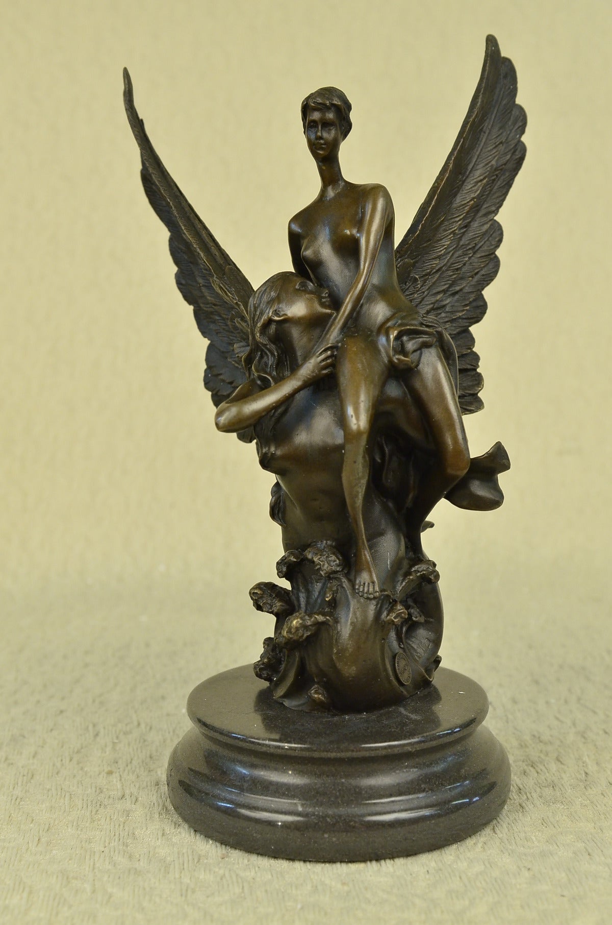 Handcrafted bronze sculpture SALE Woman Rescuing Angel An Milo Original Signed