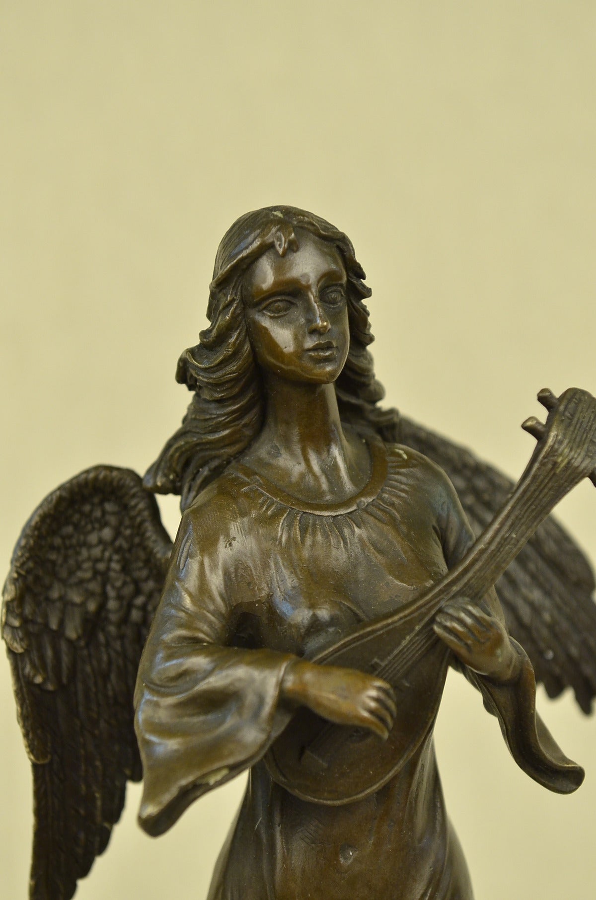 Handcrafted bronze sculpture SALE Marble Music Lute Playing Angel Divine